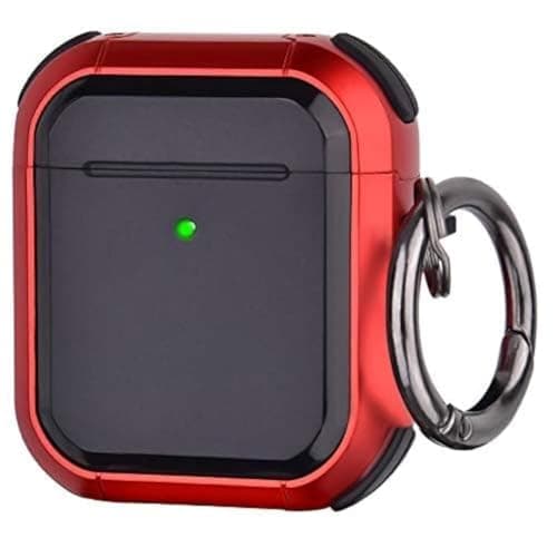 ELMO3EZZ airpods Protective Case,Compatible with Airpods 2/1,Hard Rugged Military Grade Air pods Cover with Keychain,for Men Women and Girls,Red Cellular phone case