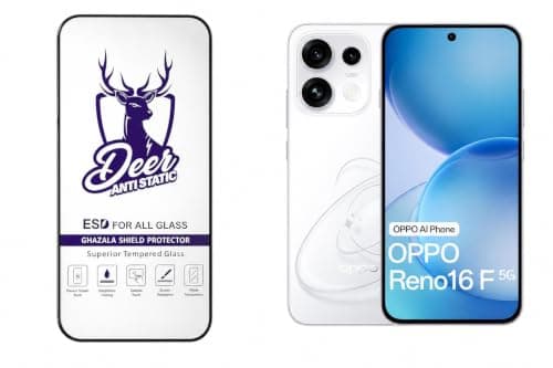 Ghazala Tempered Glass Screen Protector For OPPO Reno16 F 5G, Clear