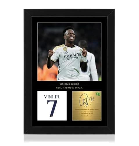Win FC Vinicius Junior Signed A4 Framed Photo Display - Reproduced Digital Signature - Gift For Real Madrid Wall art
