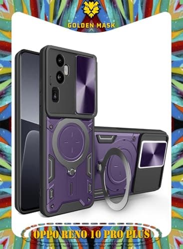 GOLDEN MASK For Oppo Reno10 Pro Plus Armored Camera Shield Cover Camera Lend Protection, Built-in 360° (Purple) Cellular phone case