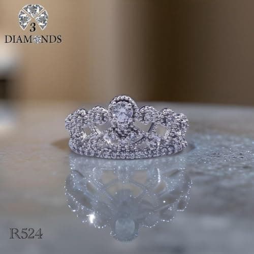 3 Diamonds di40 Platinum-Plated Princess Crown Ring – Royal & Sparkling Design for Women