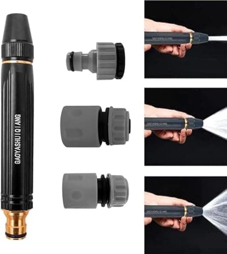 1/2" Hose Pipe Water Gun 100% High Pressure Heavy Duty Metal Nozzle with Adjustable Spray Modes for Car Washing Bike Plant Watering (Black) Valve