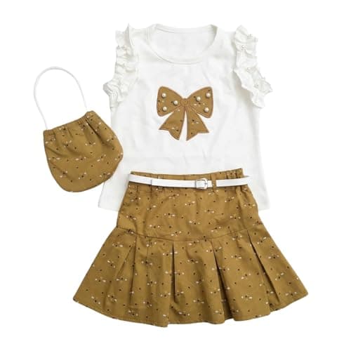 Sikaaa Girls Sleeveless Blouse,Skirt,Belt&Hand Bag Embroidered Bow Sleeveless Blouse,Skirt,Belt&Hand Bag (pack of 1)