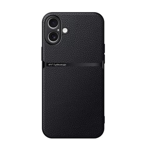 Case For(Compatible With iphone 16) Litchi Leather Magnetic Full Coverage Shockproof Pho Premium Leather TPU Silicone Hybrid Texture Is Non-Slip And Shockproof Phone Case Cover (Black) Cellular phone case