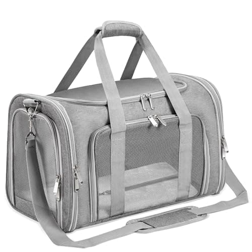 LEHNI Soft-Sided Cat/Dog/Pet Carrier, Collapsible Pets Travel Carriers | for Big Cats/Small Dogs with Shoulder Strap & Removable Mat, Mesh Puppy Carry Bag, Up to 16 Lbs, TSA Airline Approved(Gray) Animal carrier