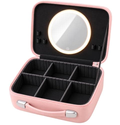 Makeup Bag with LED Mirror for Travel with 3 Lighting Modes and Adjustable | Compact LED Mirror, For Travel Cosmetic case