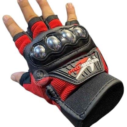 قفازات دراجة نارية بنصف إصبع، باللونين الأسود والأحمر | Knuckle Protection, Anti-Slip Grip, Riding Gloves, Open Finger Design, Wrist Strap