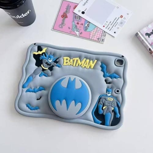 Eco Cartoon 3D Silicon Handle Stand Cover For iPad 9th/8th/7th Generation (2022/2021/2020/2019 Model, 10.2 inch) Funda Case (With Rope) (Bat-Man) Cellular phone case