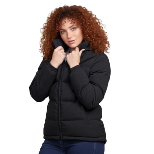 Women's Black Hooded Puffer Jacket, Quilted Winter Coat with Zip Closure