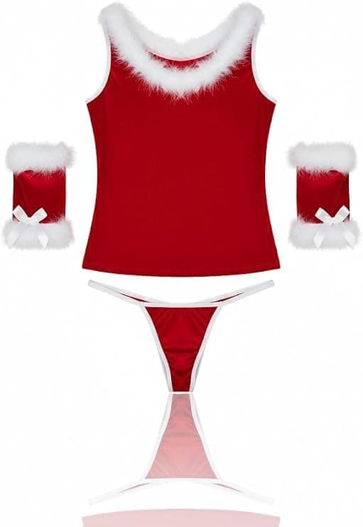 HN 9006 Women's Red Velvet Lingerie Set With Under And Gloves - One Size Up To 80 Kg Costume outfit