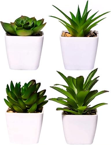 Wadi Misr Artificial Succulent Plants Import Export Artificial Small Hardened Plastic Indoor Decor Modern Home Office Bathroom Living Room White 4 Pieces Multi Shapes