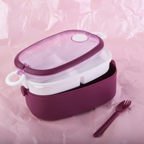 Generic Lunch Box,Large 1.6L capacity with 4 internal compartments to keep food organized; features a transparent,Includes a fork/spoon,Made from safe, healthy, BPA-free material,Multicolors, .sa