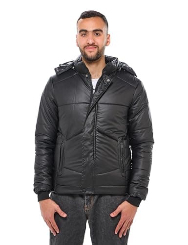 Ravin Mens Long Sleeves Puffer Jacket with Side Zipped Pockets - Black Men Jacket Coat