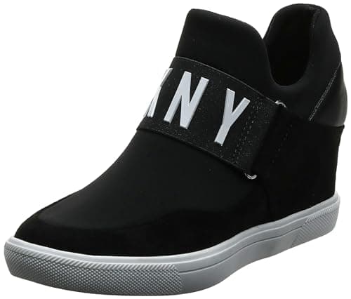 DKNY Women's High-top Sneakers – Slip-on Shoes with Hidden Wedges, Black Cosmos, 7