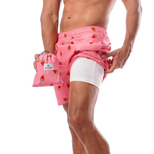Swim Shorts with Built-in Compression Short Liner & Matching Bag by White Eagle for Men Swimwear