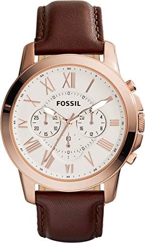 Fossil Grant Men Beige Dial Leather Analog Watch - Fs4991
