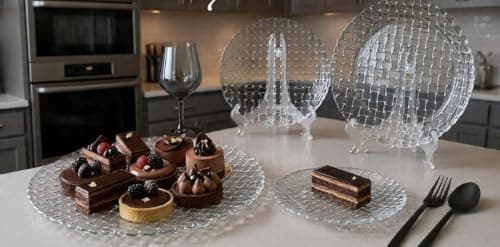 Generic Crystal Glass Cake Serving Set, 7 Pieces .soh Tray