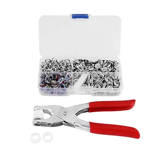 Walfront Eyelet Pliers Set, 1 Piece Pliers Adjustment Tool + 120 Sets Mix Colours 9.5 mm Fastening Press Studs Sewing Craft Tool with Box