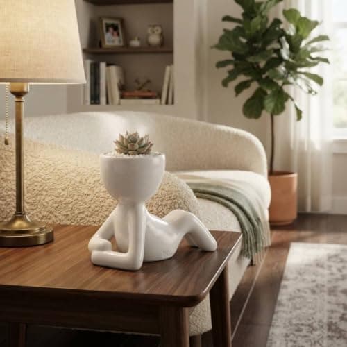 Ceramic Human Reclining Succulent Planter Small Cactus Pot for Desk