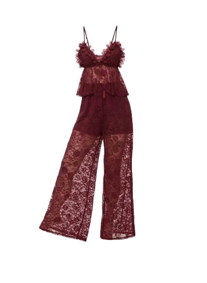 Women's Luxury Lace Jumpsuits Set Two Piece Jointed Floral Print Bust Detail High-end Sleepwear Special Occasion AL Pajamas