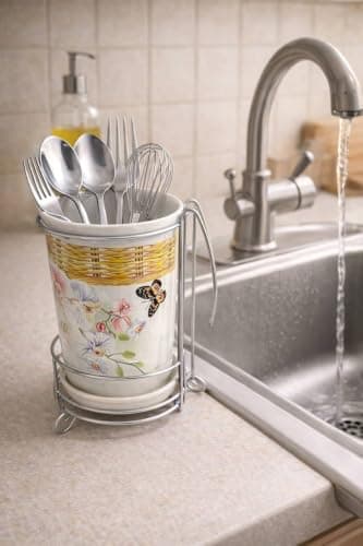 Generic Practical and stylish cutlery drainer and holder,The perfect solution for organizing kitchen spoons and utensils,Convenient size,All-porcelain construction with a metal stand, .sa Item container