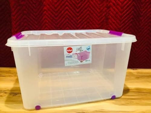 Generic Light Storage Box, Clear Plastic Container with Lid, 30L Capacity, Multi-Color Design, Wheeled Base, for Home Organization.