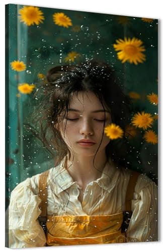 NOVA ART Canvas Wall Art Print Wall Art White Blouse with Scattered Yellow Flowers for Bedroom Living Room Office etc Modern Home Decor 40cm x 60cm
