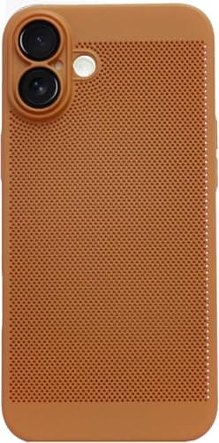 Case For Iphone 16 5G Heat Dissipation Case with Built-in Camera Lens Protector Slim Fit Breathable Cooling Anti-Fingerprint Hard PC Back Shockproof Cover (Brown)