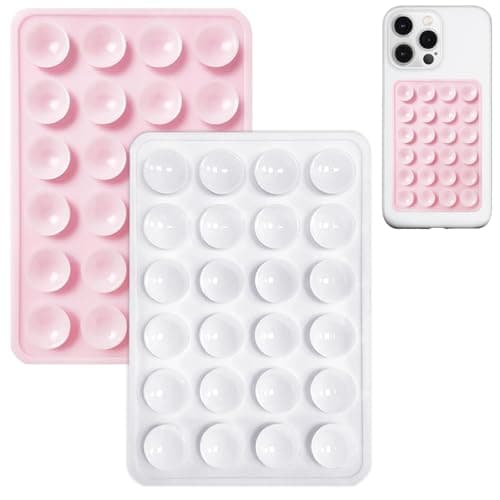 JingJinYY 2 Pack Silicone Suction Phone Case Mount, Non Slip Sticky Phone Grip for Cellphone, Silicon Adhesive Suction Cup Phone Mount, Strong Grip Holder for Selfies & Videos (LightPink&White) Cell phone grip