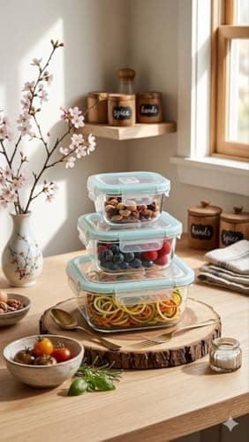 Generic Glass Food Storage Containers Set of 3, Airtight Lids, Multiple Sizes for Meal Prep, Fruits, Vegetables and Leftovers, .Ais