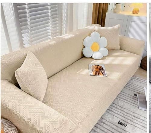Generic Sofa Cover, Beige Geometric Pattern, Stretch Fit for Single Sofas and Sofa Beds, 2.5 Meters, (beige) .br Furniture cover