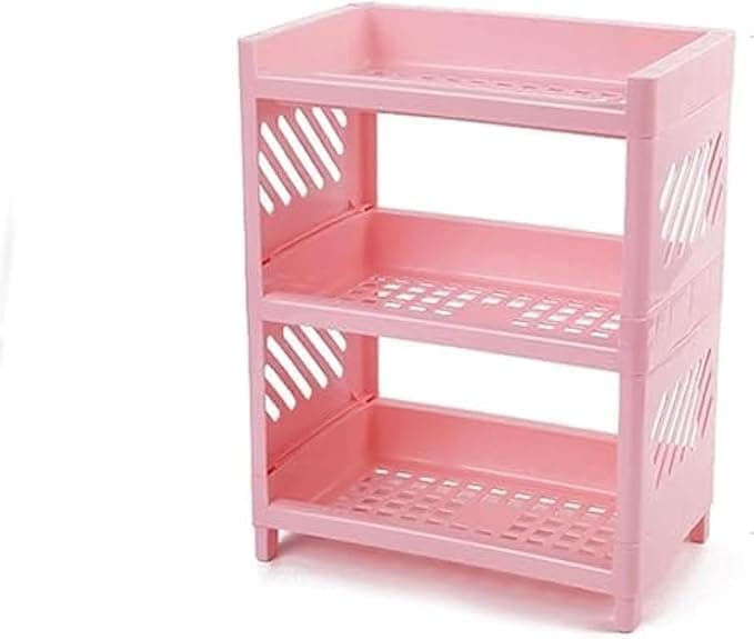 Three-Tier Desktop Storage Rack, Cosmetic and Skincare Storage Boxes, Dust-Proof Makeup Organizer, Desktop Organizer. (Pink, Medium) Caddy