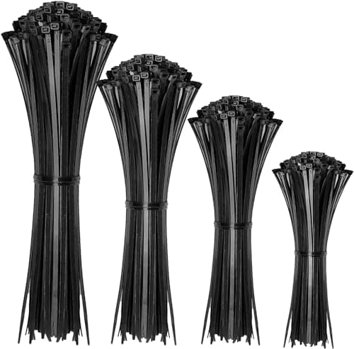 Idrese Cable Zip Ties,400 Pack Black Assorted Sizes 12+8+6+4 Inch,Multi-Purpose Self-Locking Nylon Cable Cord Management,Plastic Wire Ties for Home,Office,Garden,Workshop(Black)