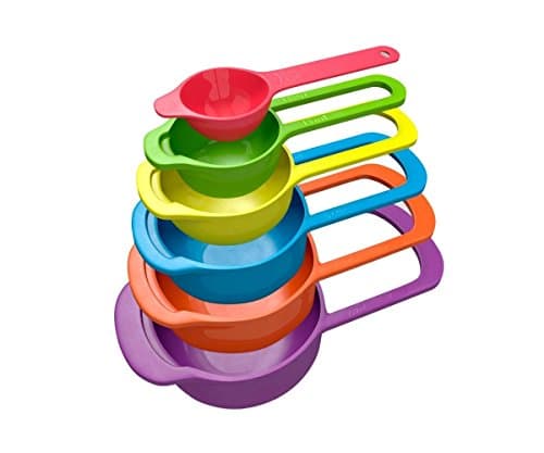 Okayji Compact food measurement preparation measure measuring spoon and cup set, Set of 6 (Multi-Colour)