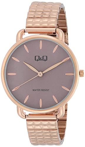 Q&Q Watch for Women, Quartz Movement, Analog Display, Rose Gold Stainless Steel Strap-QC27J002Y, One Size