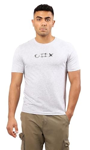 Ravin Mens Front & Back Print Heather Light Grey Short Sleeves Tee Modern Shirt