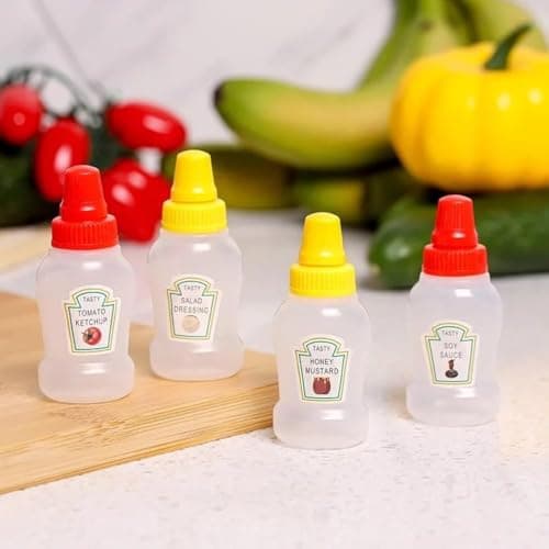 Everyday Portable Condiment Bottles Set of 2 Small Leakproof Sauce Containers for Lunchbox Travel Easy Carry Plastic Ketchup Dressing Storage