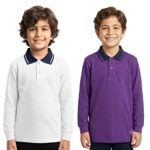 Red Circle Bundle of 2 long Sleeve Polo T-Shirt Kids white-mauve 8