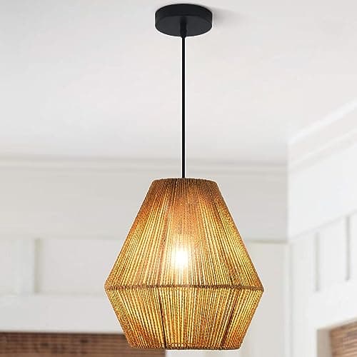 TOUFADO Rattan Chandelier, 11.8” Woven Pendant Lights, Boho Hanging Lamp with Handwoven Rattan Basket Shade, Adjustable Hanging Light Fixtures for Bedroom, Kitchen, Farmhouse