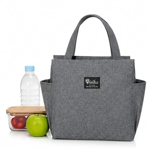 Large Lunch Bag, 9L Insulated Tote, Leakproof, Reusable, Work, Office, Grey | School, Travel And Picnic Use, Spacious 9 L Capacity, Easy Carry Handle, Food And Drink Storage, Reusable Day, Easy Use, Plus Meal holder