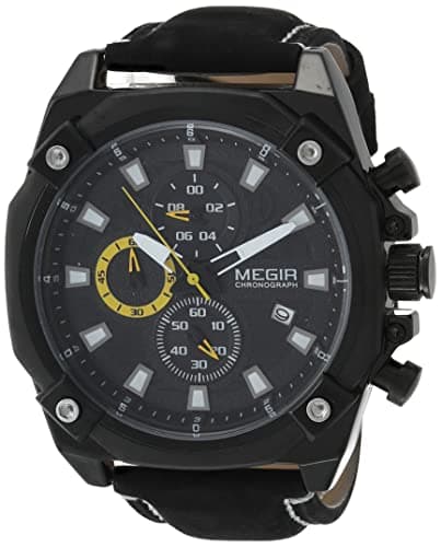 Megir wrist watch for men, leather, ml2054g-bk-1