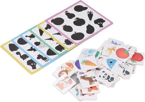 Wooden Shadow Matching Game with 6 Boards and 36 Colored Educational Pieces