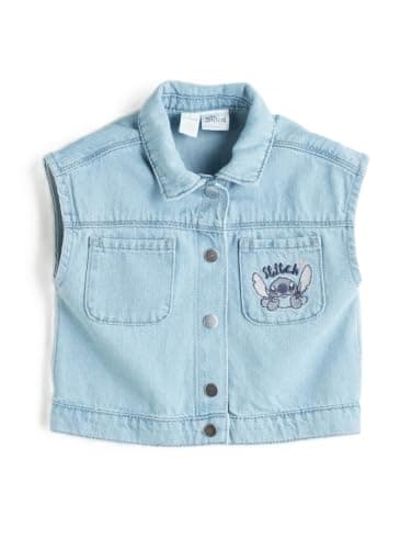 LC WAIKIKI Baby Girl Collared Neck Stitch Printed Girls' Denim Waistcoat Shirt
