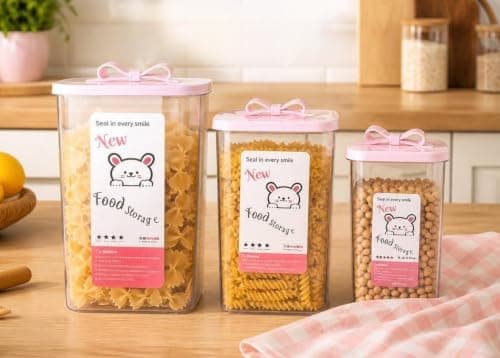 Generic Airtight Food Storage Container Set with Bow Lid, 3 Sizes, .sa
