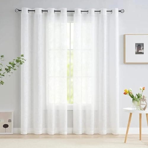 Generic White Linen Chiffon Curtains, Sheer Grommet Window Panels, Large Size, Light Filtering, Living Room, .sI