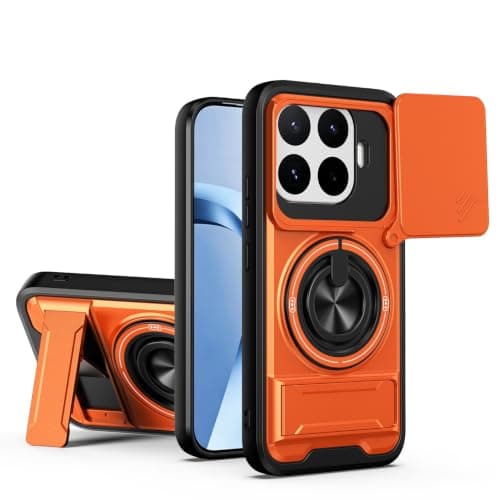 GOLDEN MASK Compatible With Xiaomi 17T Ring Case With stand And Camira Holder Case (Orange) Cellular phone case