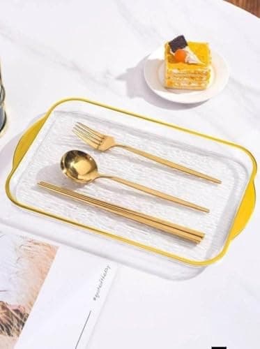 Generic Acrylic Serving Tray Set of 3, Clear with Gold Rim, Multiple Sizes, for Drinks, Desserts and Breakfast, .hd