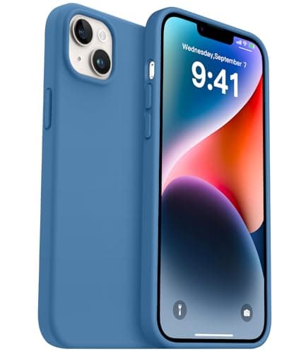 AOTESIER Compatible with iPhone 14 Plus Case, Full Body Food-Grade Silicone Wear-Resistant, Anti-Drop Protection with Soft Anti-Scratch Microfiber Lining Phone Case, Azure Blue Cellular phone case