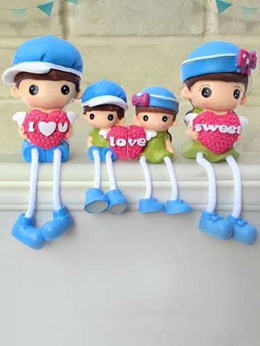 4 Piece Home Decor Set- Cute Family Figurines with Long Drooping Legs to Decorate Shelves, Desks and Artistic Elegance for Any Room, Perfect Romantic Decoration for Celebrating Wedding Anniversaries o
