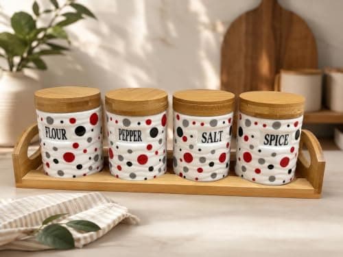 Generic Porcelain Jar Set with Bamboo Lids, Made of high-quality to help, preserve contents, Premium porcelain, material., Elegant and airtight bamboo lid rom